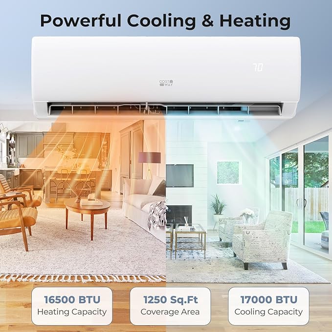 COSTWAY 17000 BTU Mini Split Air Conditioner, 208/230V 17 SEER2 Wifi Enabled