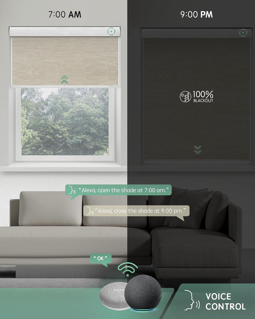 Yoolax Motorized Blinds with Remote, Blackout Jacquard Coffee, 23"W x 72"H