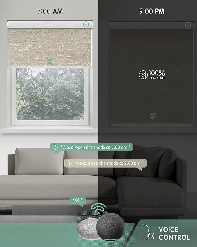Yoolax Motorized Blinds with Remote, Automatic Shades Compatible with Alexa
