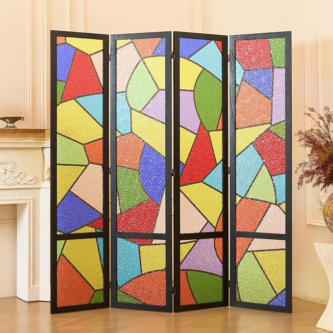Acrylic Room Divider, 4-Panel Freestanding Partition Screen, Frosted