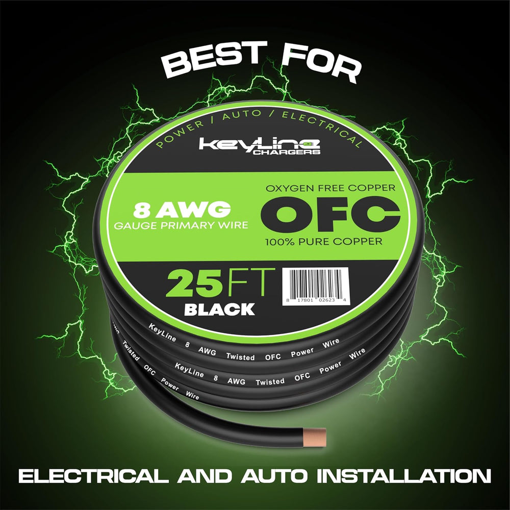 8 Gauge Wire (25ft) AWG Amp Battery Cable for Automotive Electrical Wiring - ...