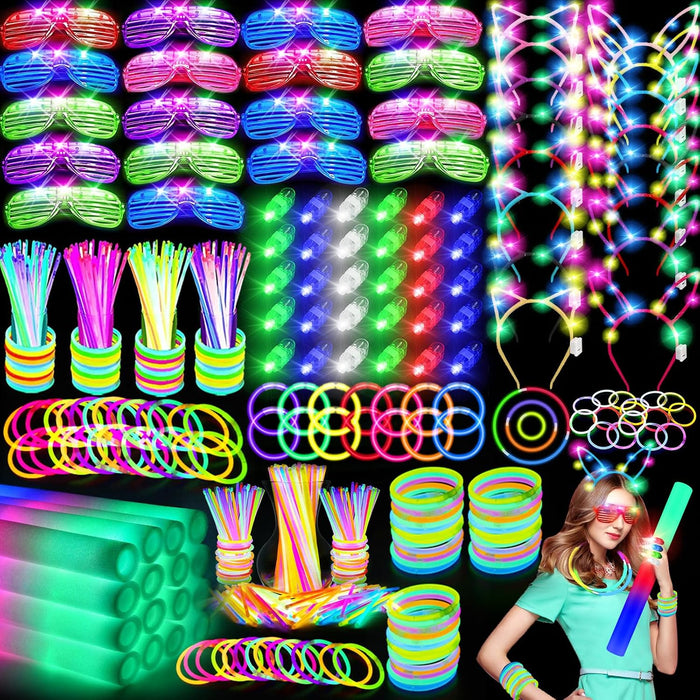 OLUPP 282 PCS Glow in the Dark Party Supplies, 18 Foam Sticks, 18 LED Glasses, 200 Glow Sticks, 30 Finger Lights, 8 Bunny Ear Headband and 8 LED Cat Ear Headband for Birthday,Halloween,New Year