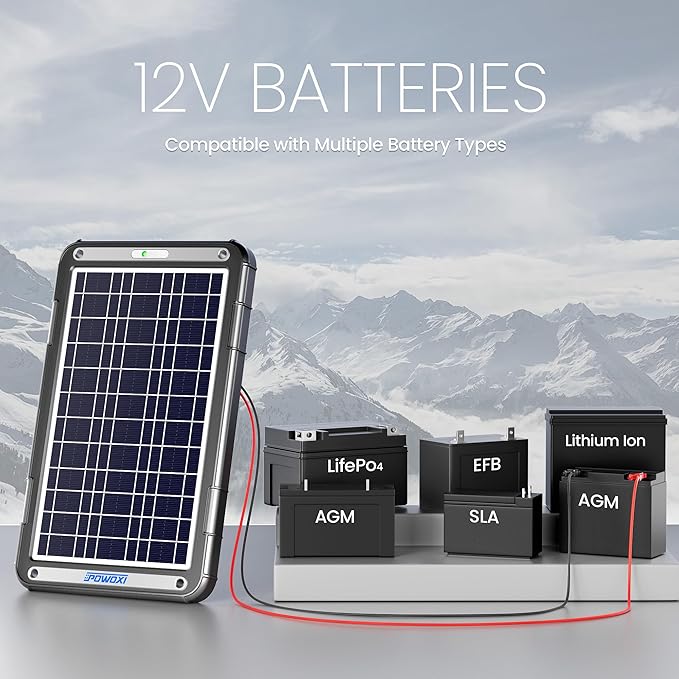 POWOXI 12V Solar Car Battery Charger: 12W Solar Trickle Charger Maintainer