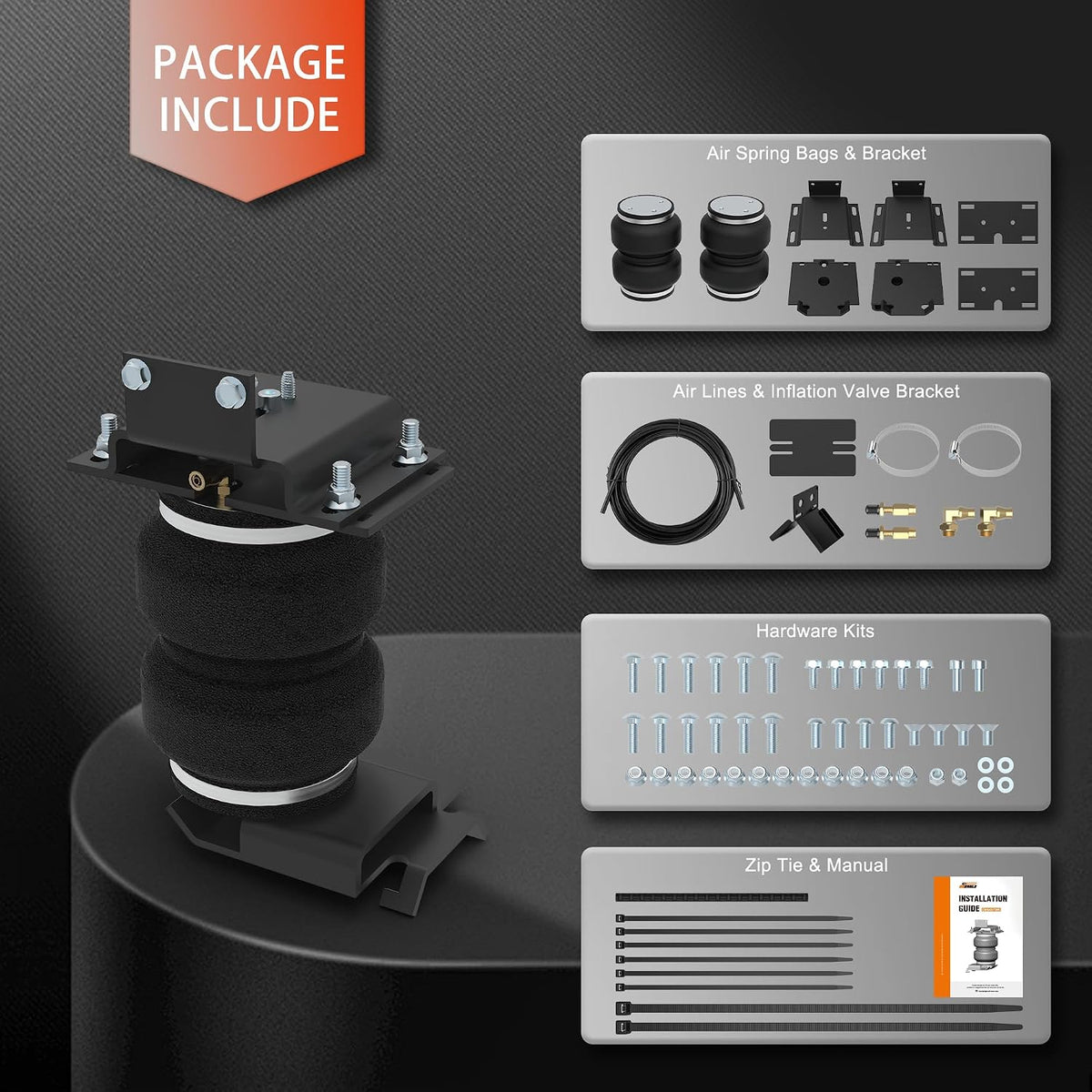 deeagle 57365 rear air bags suspension kit for, package contents