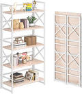 4NM 5 Tiers No Assembly Book Shelves, 51.2" H Folding Bookshelf Bookcase Open