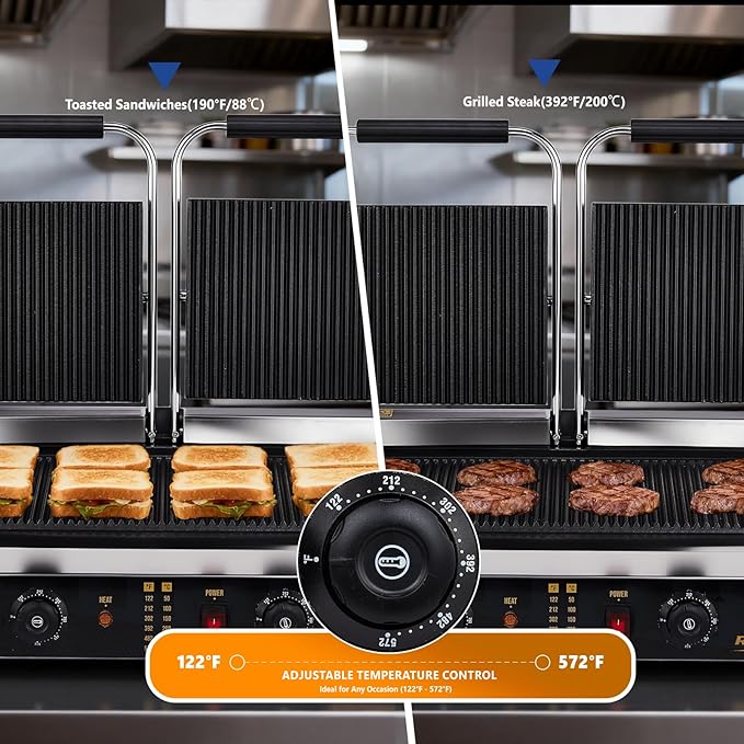 Bonnlo 813 Commercial Sandwich Make, 3600W Stainless Steel Countertop Panini