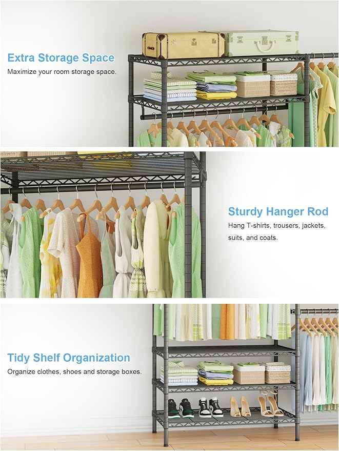Ulif E11 Heavy-Duty Garment Rack, Metal Freestanding Clothes Rack and Closet