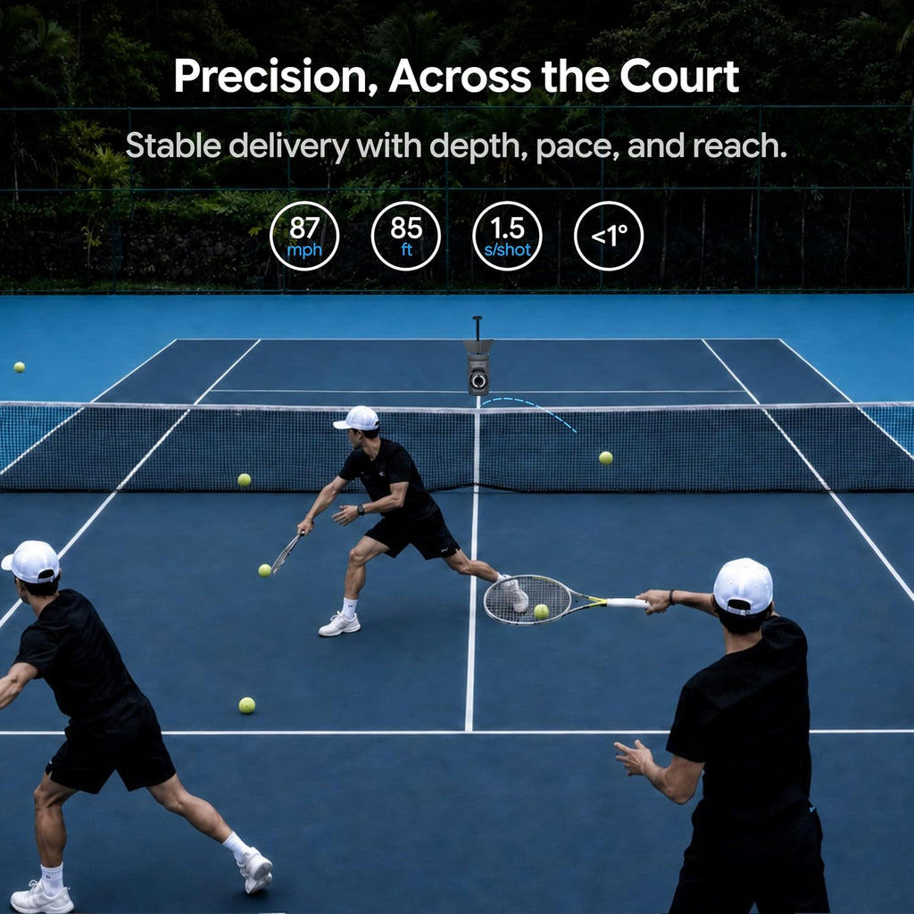 TERO Tennis Ball Machine, Smart Portable Tennis Robot with App & Wrist Remote, Triple-Axis Gimbal, 87 mph, 100+ Balls, Full-Court Drills, All-in-One Design