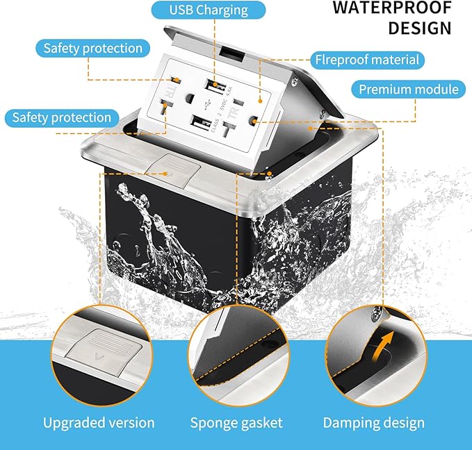 Vagueior Recessed Floor Electrical Outlet Kit, Waterproof Electrical Outlet