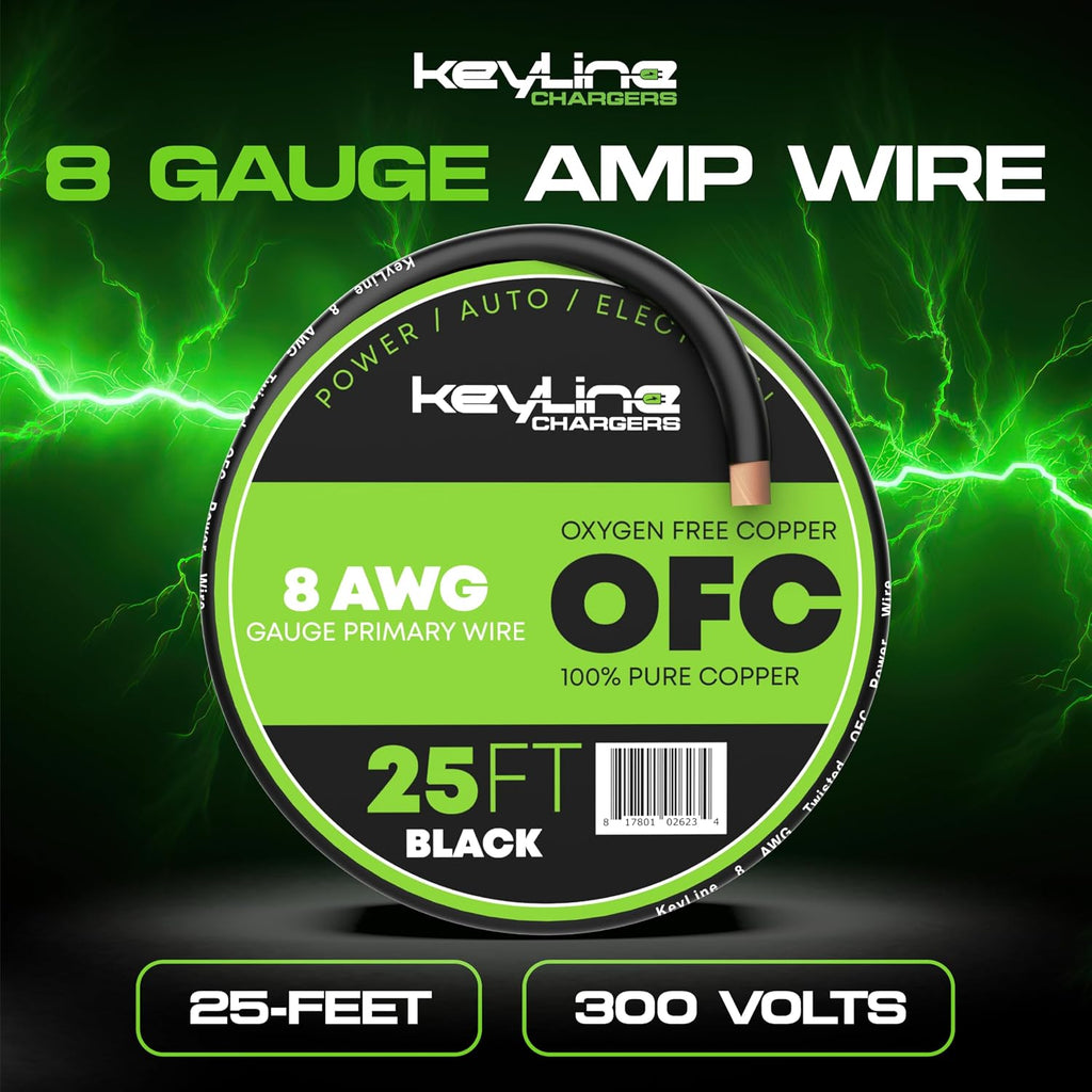 8 Gauge Wire (25ft) AWG Amp Battery Cable for Automotive Electrical Wiring - Oxygen Free Copper (OFC) Welding Cable 8GA - Car Amplifier Power & Ground Cable, Stereo Audio Speakers, RV Trailer Wiring