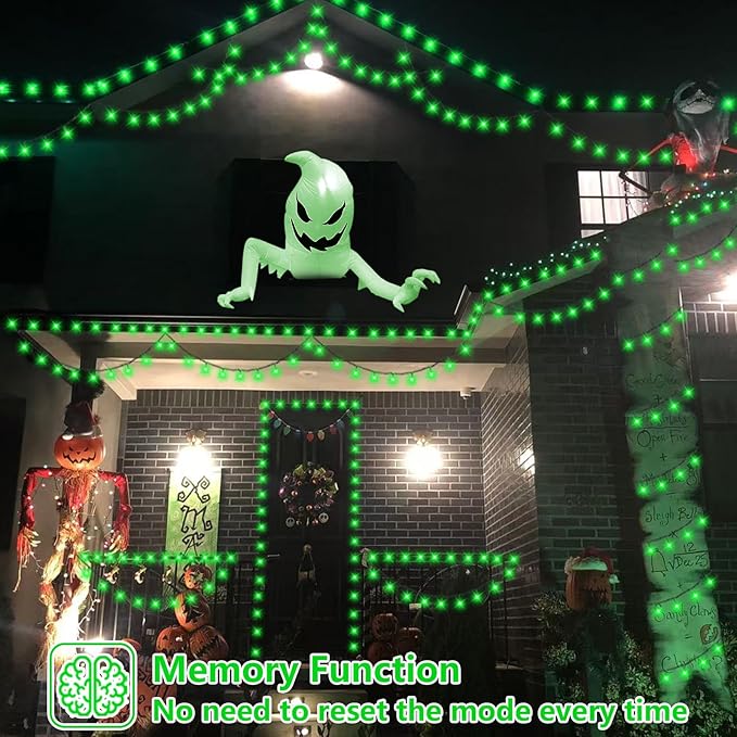 YEGUO 165ft 500 LED Halloween Lights Outdoor Waterproof, 8 Modes Green String Lights Plug in, Green Wire Christmas Lights Indoor with Timer Memory