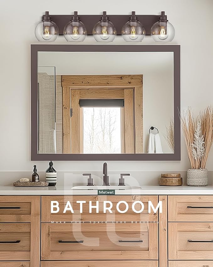 METWET Bathroom Light Fixtures Over Mirror, 5-Light Oil Rubbed Bronze Bathroom