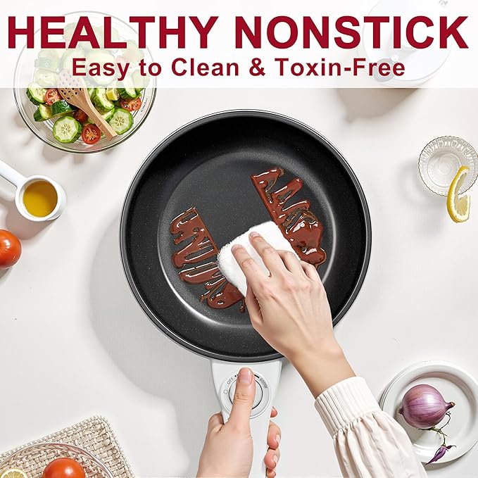Dezin Hot Pot Electric with Steamer Upgraded, Non-Stick Sauté Pan, Rapid
