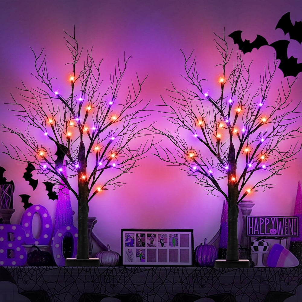 [Timer] 2 Pack Halloween Decorations Indoor, 24 Inch Halloween Tree with 24 O...