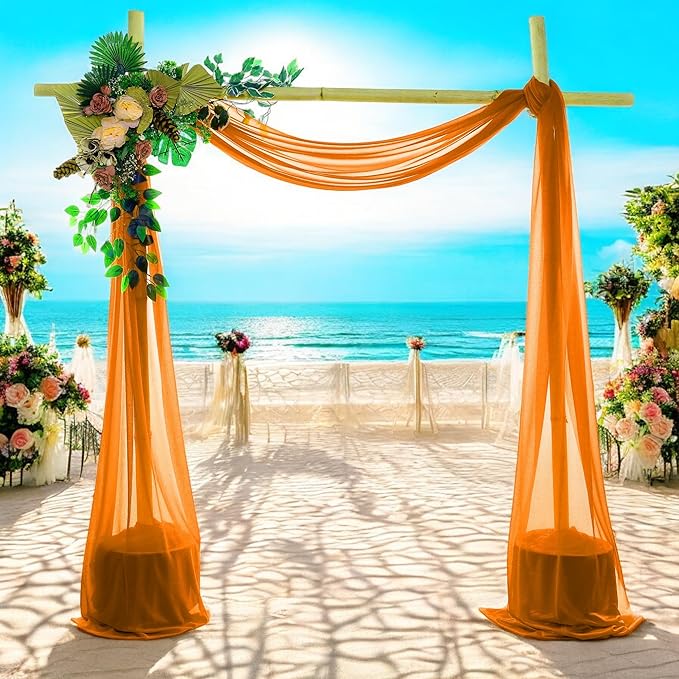 MDS Halloween Chiffon Draping Fabric - 2 Panel, 30" Wide x 40ft Long - Sheer Spooky Arbor & Canopy Drapery for Haunted House Backdrops, Party Ceilings, DIY Costumes & Themed Events - Orange (Pack of 2)