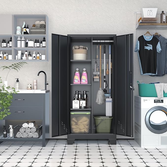 Garage Storage Cabinet, Broom Closet Storage Cabinet, Storage Shed, Metal