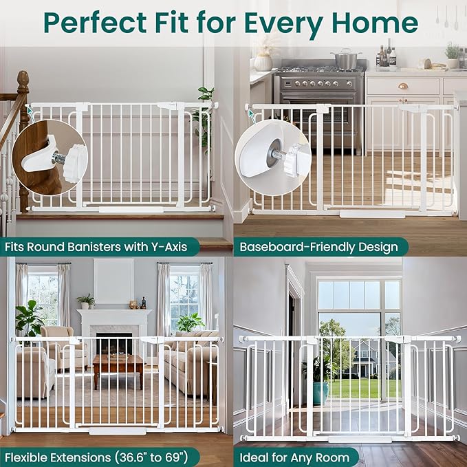 Cumbor Extra Wide Baby Gate, 36.6-69" Walk-Through Dog Gate