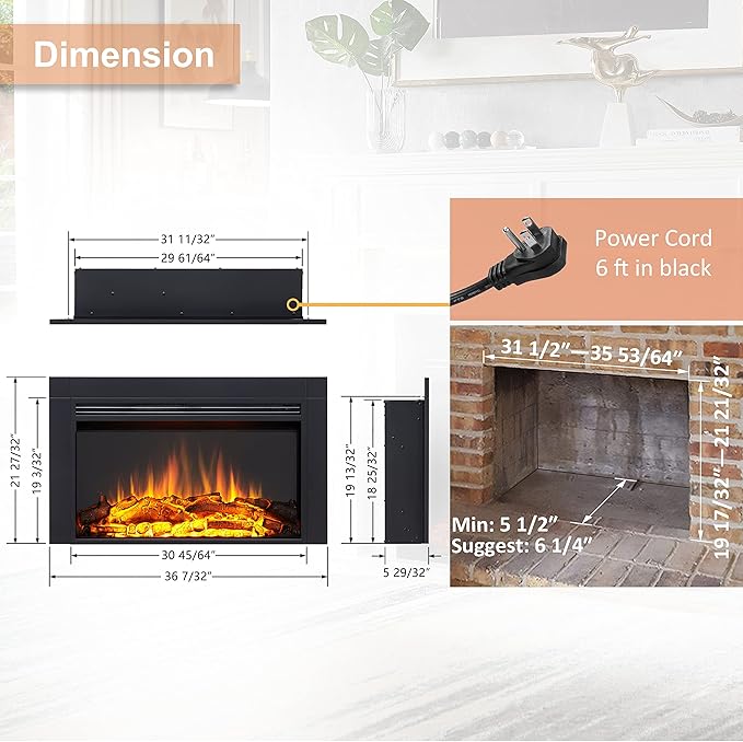 LegendFlame Jaden 36" W x 22" H Electric Fireplace Insert