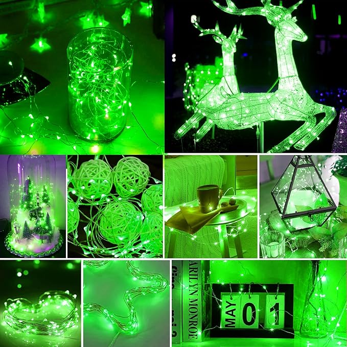pozzolanas 100 Pack Green Battery Operated String Lights - 7ft Waterproof Fir...