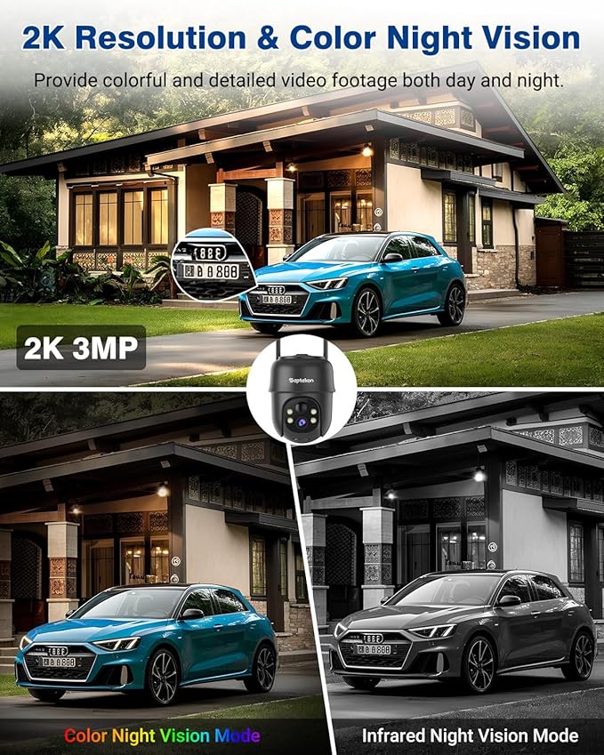 Septekon 2K Solar Security Cameras Wireless Outdoor 2 Pack, 360°PTZ Battery