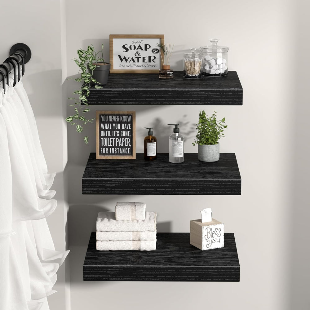 QEEIG 12" Deep Floating Projector Shelves Under TV Shelf (Black, Set of 3)