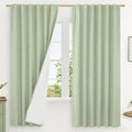 LAMIT Light Green 100% Blackout Linen Curtains, 63 Inches Linen Textured