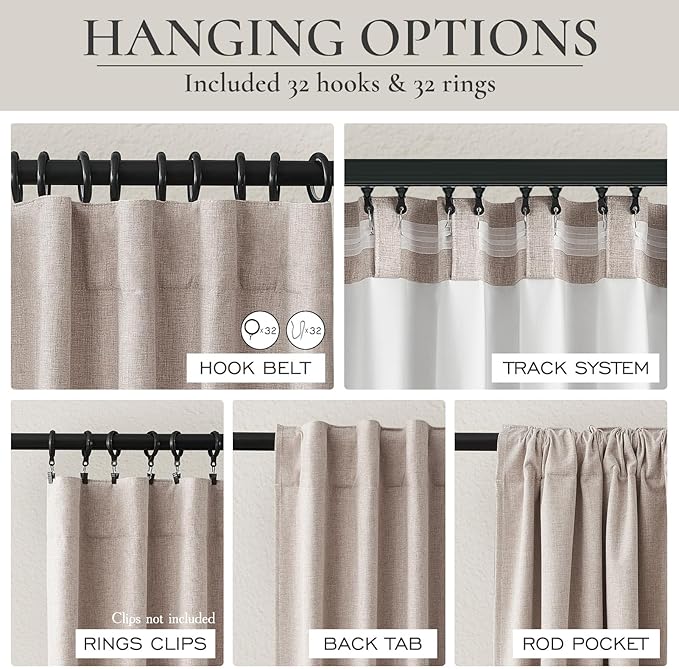 Extra Long Faux Linen Curtains 132 Inches Long