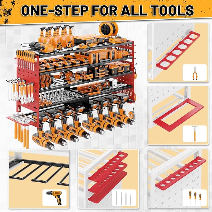 5 Layers Power Tool Organizer Wall Mount, Metal Cordless Tool Hanger Storage