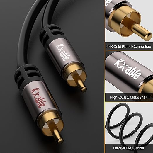 RCA Cable 75FT, 2RCA Male to 2RCA Male Stereo Audio Cable, 【Oxygen-Free Copper