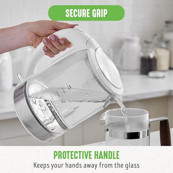 GreenLife 1.7 Liter Glass Electric Kettle, Easy One Touch Use, Quick Heating