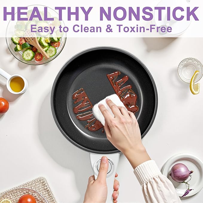 Dezin Hot Pot Electric Upgraded, Non-Stick Sauté Pan, Rapid Noodles Electric Pot