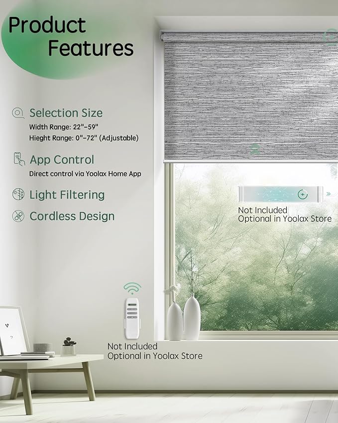 Yoolax Motorized Blinds App Control, Light Filtering Motorized Shades