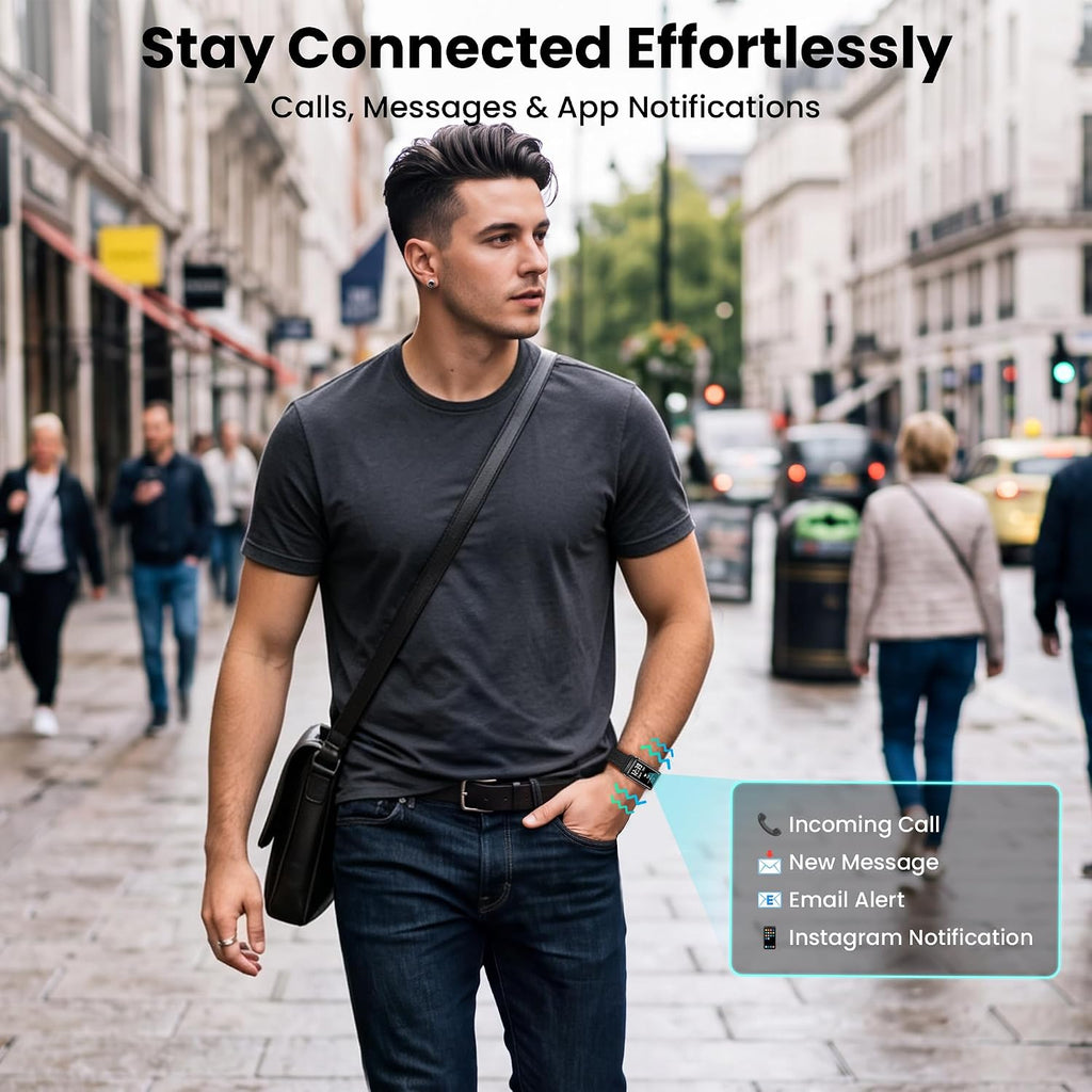 fitness tracker with heart rate & sleep tracking, front angle view