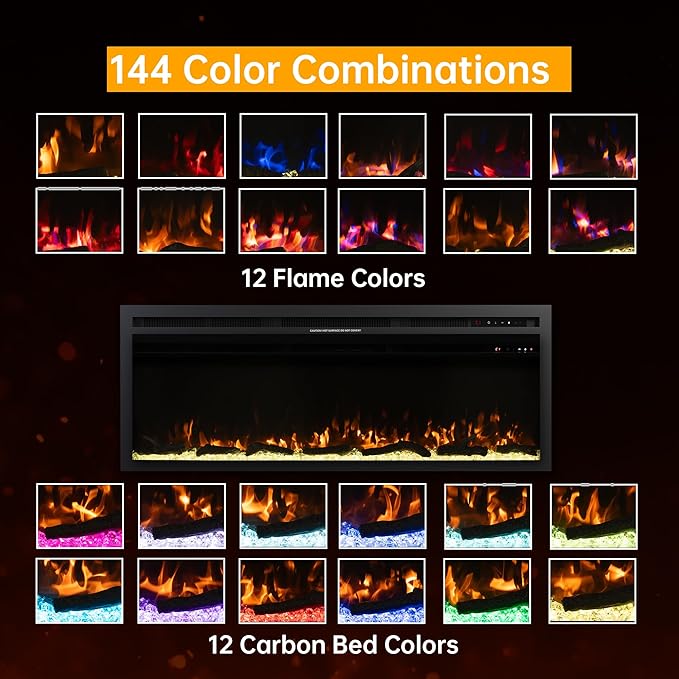 50" Electric Fireplace, Ultra-Thin Recessed/Wall Mounted Electric Fireplace