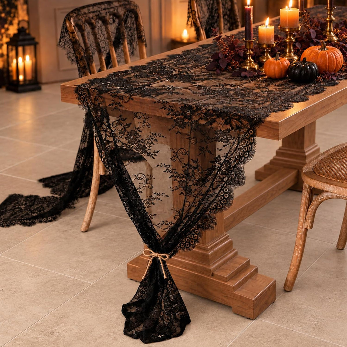 10 PCS Black Lace Table Runner 30x120 Inch Vintage Halloween Party Decor