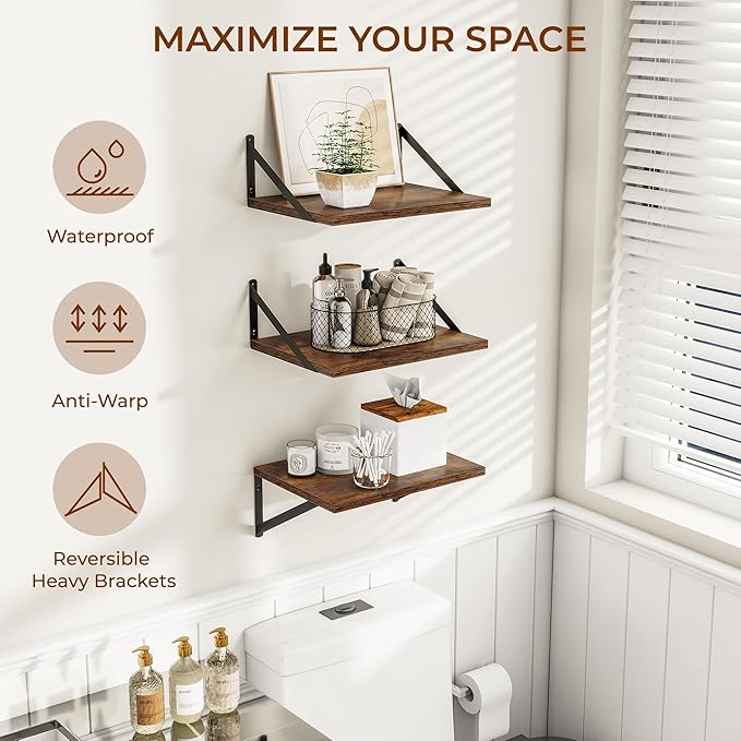 Deep Floating Shelves for Wall, 12 Inch Deep Floating Shelves Set of 3