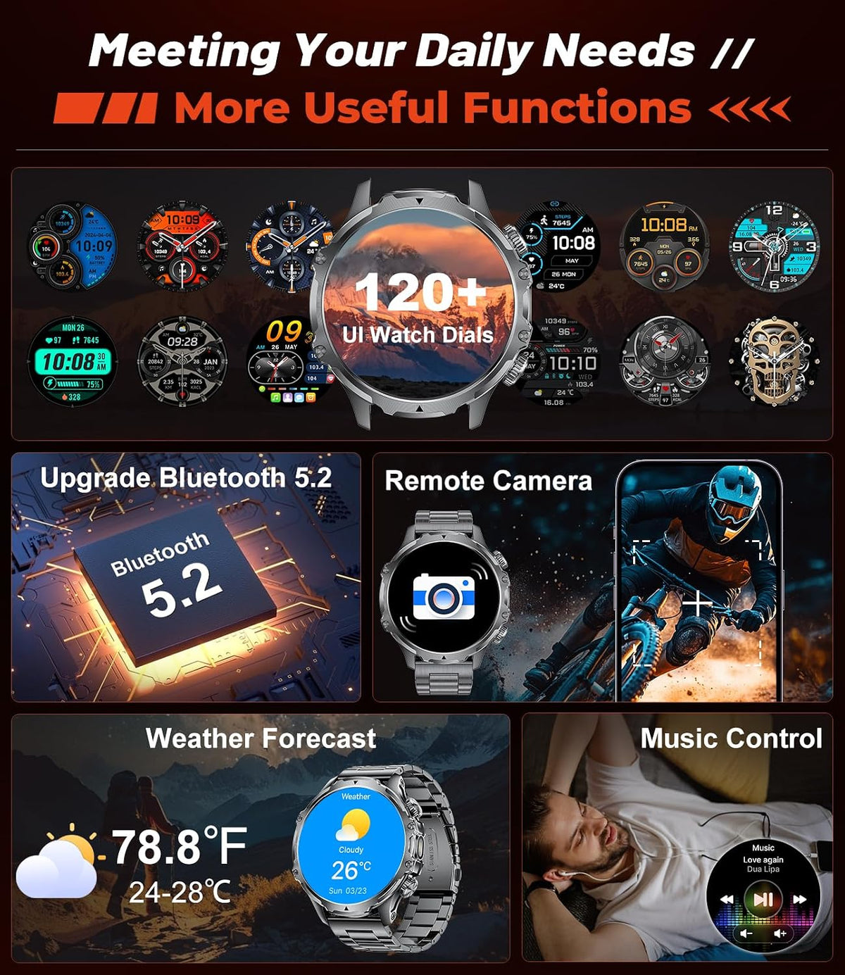 military smart watch for men, 1.85'' hd large, view 9