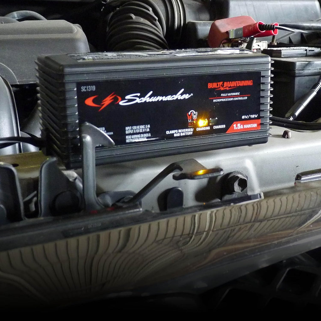 schumacher electric battery charger and maintainer, 3-in-1, sc1319, side view