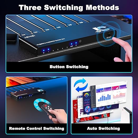 JCHICI HDMI Switch 3 in 1 Out, 4K@60Hz Switcher Splitter, Auto-Switching HDMI
