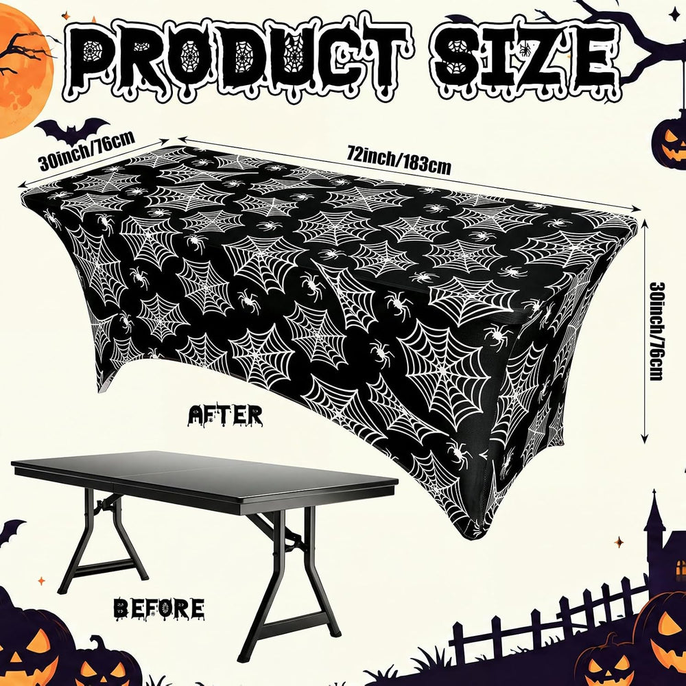 Moukeren 2 Pcs Halloween Spiderweb Tablecloth 6 ft Halloween Table Covers