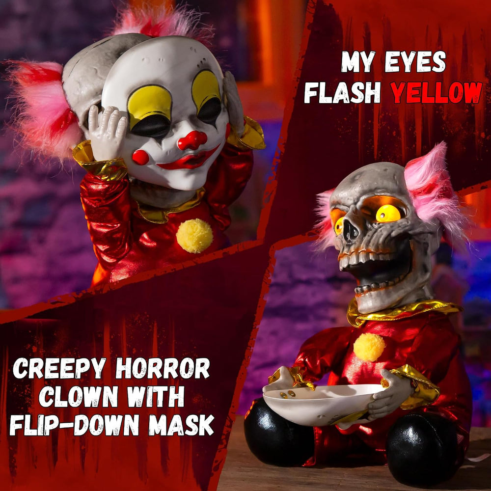 Halloween Animatronic Face Ripping Clown Decorations, Sound Activated Demonic...