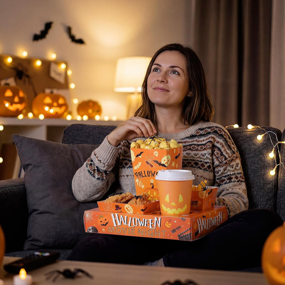 Bokon 172 Pcs/ 24 Sets Halloween Movie Night Snack Trays Supplies
