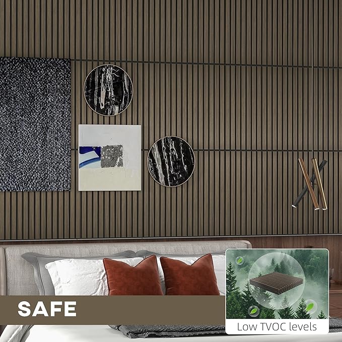 HOMCOM 4 Pack 3D Faux Wood Wall Panels, Wood Slat Wall Panels