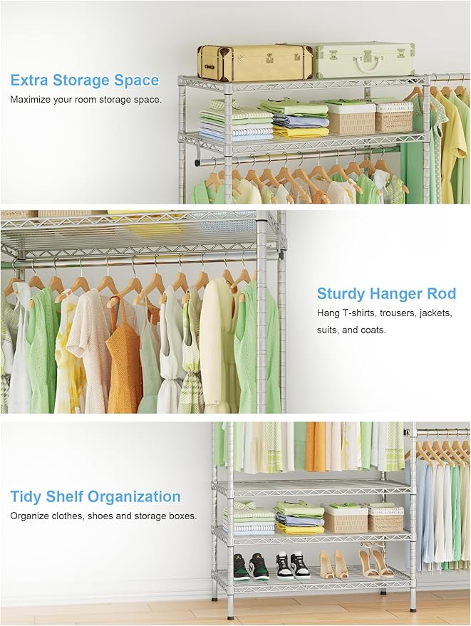 Ulif E11 Heavy-Duty Garment Rack, Metal Freestanding Clothes Rack and Closet