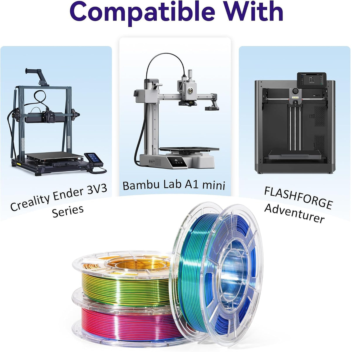Dynta 3D Printer Filament Bundle, Silk PLA 6x250g Shiny Dual Color 1.75mm