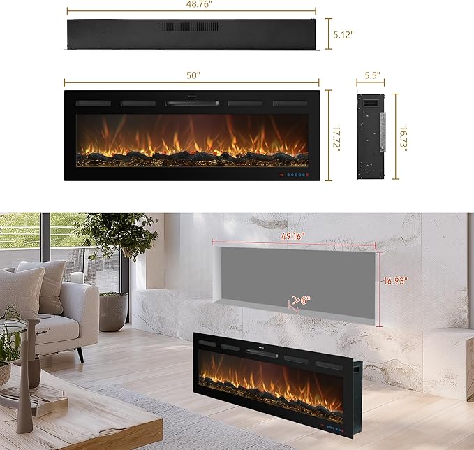 50 Inch WiFi-Enabled Recessed Electric Fireplace Inserts