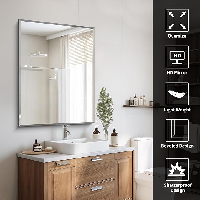 CILIBER Beveled Bathroom Mirror, 30x40 Large Frameless Mirrors