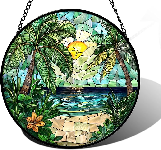 DASTOLL Stained Glass Window Hanging, and Mom 11.8x11.8 in