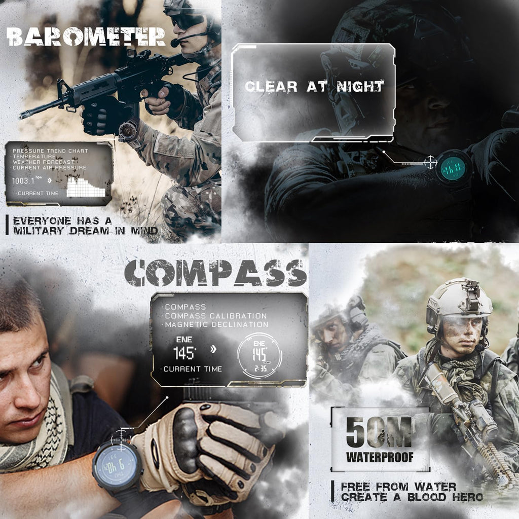 North Edge Apache Tactical Sports Watches for Men , Outdoor Survival Military Compass Rock Solid Digital Watches with Durable Band, Steps Tracker Pedometer Calories (Green)…