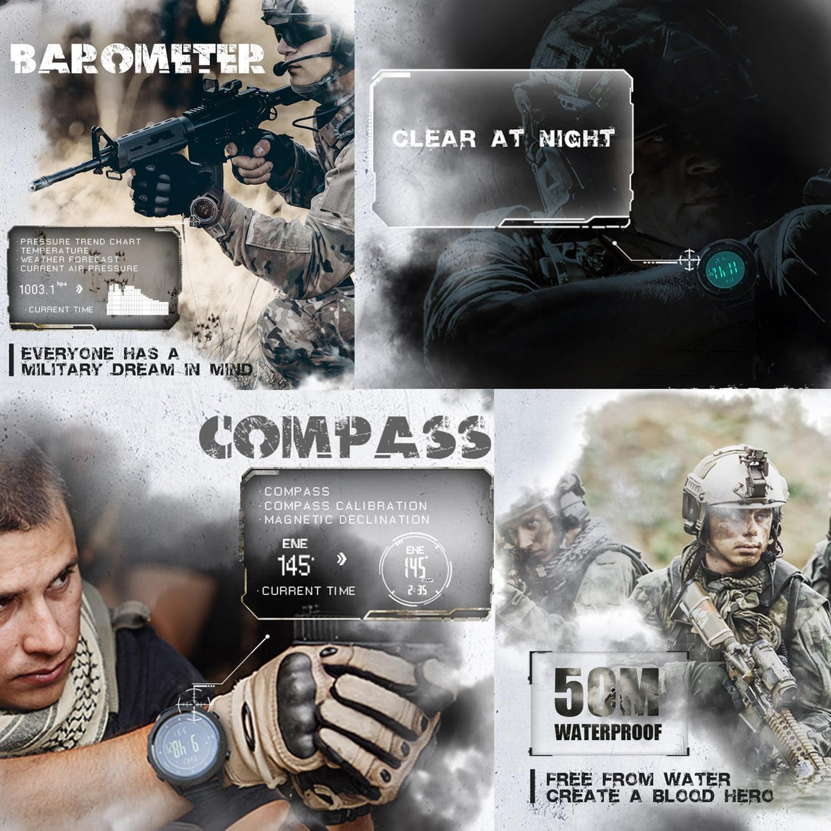 North Edge Apache Tactical Sports Watches for Men , Outdoor Survival Military Compass Rock Solid Digital Watches with Durable Band, Steps Tracker Pedometer Calories (Green)…